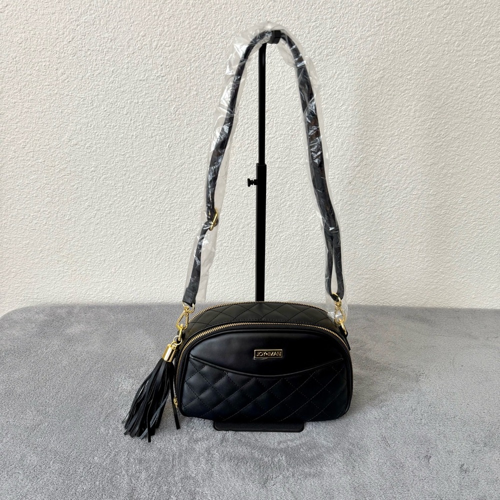 NEW Joy & Iman Black Leather Quilted Crossbody Bag